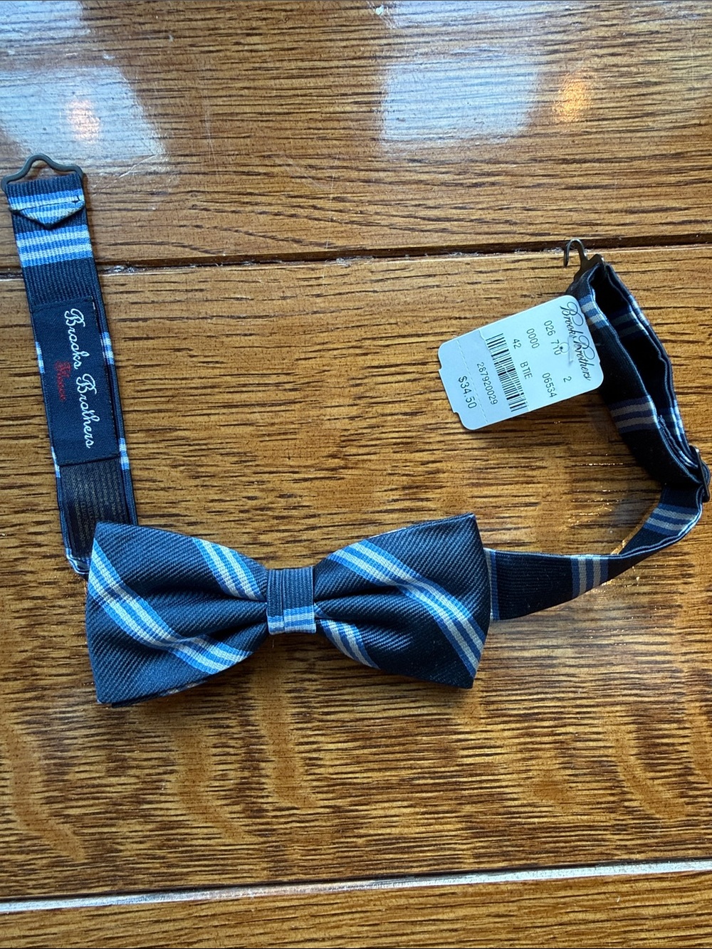 Brooks Brothers Navy Blue and Light Blue Striped Bow Tie “red fleece” collection